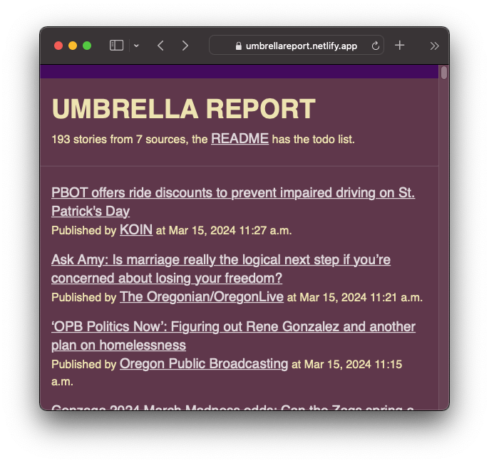 Screenshot of Umbrella Report on a Mac